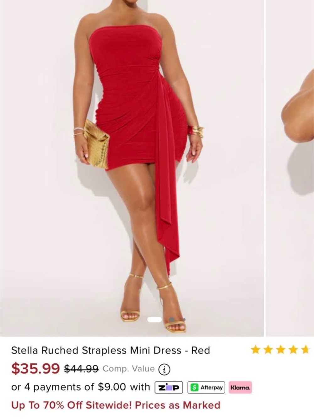 Stellah Strapless Ruched Mini Dress in Red with Draped Panel